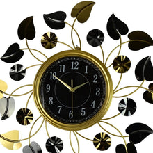 Load image into Gallery viewer, Silent Analog Floral Round Wall Clock - Gold / Black / Silver
