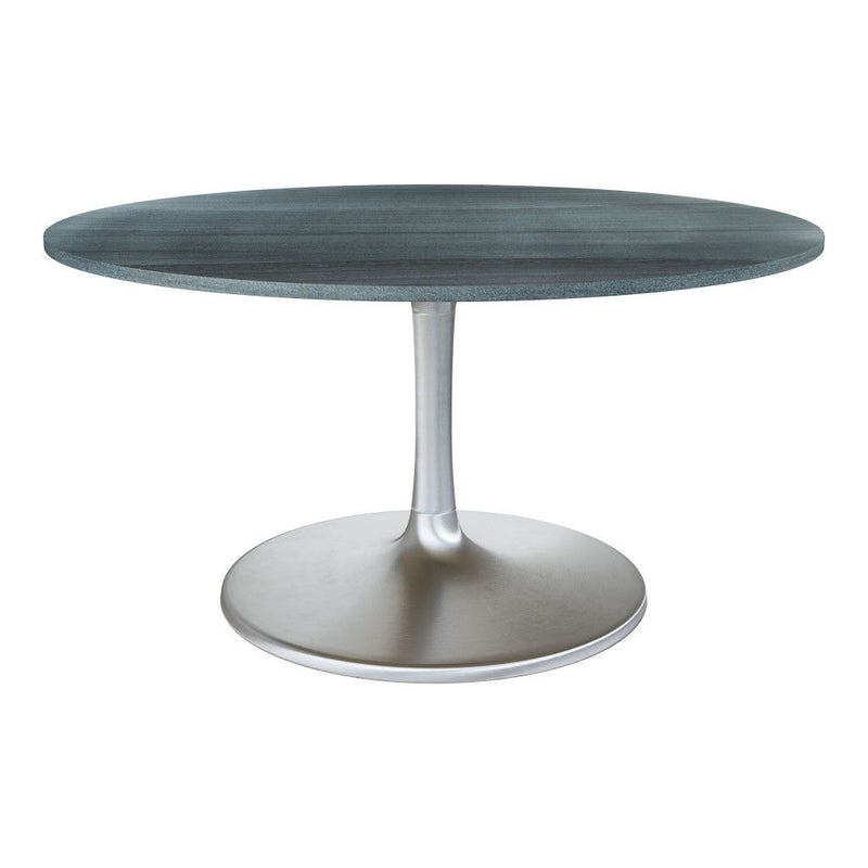 60" Marble And Aluminum Pedestal Base Round Top Dining Room Table - Silver
