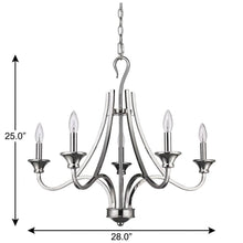 Load image into Gallery viewer, Nickel Candle Style Five Light Metal Dimmable Chandelier
