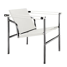 Load image into Gallery viewer, Faux Leather Stainless Steel Adjustable Back Arm Chair - White / Silver
