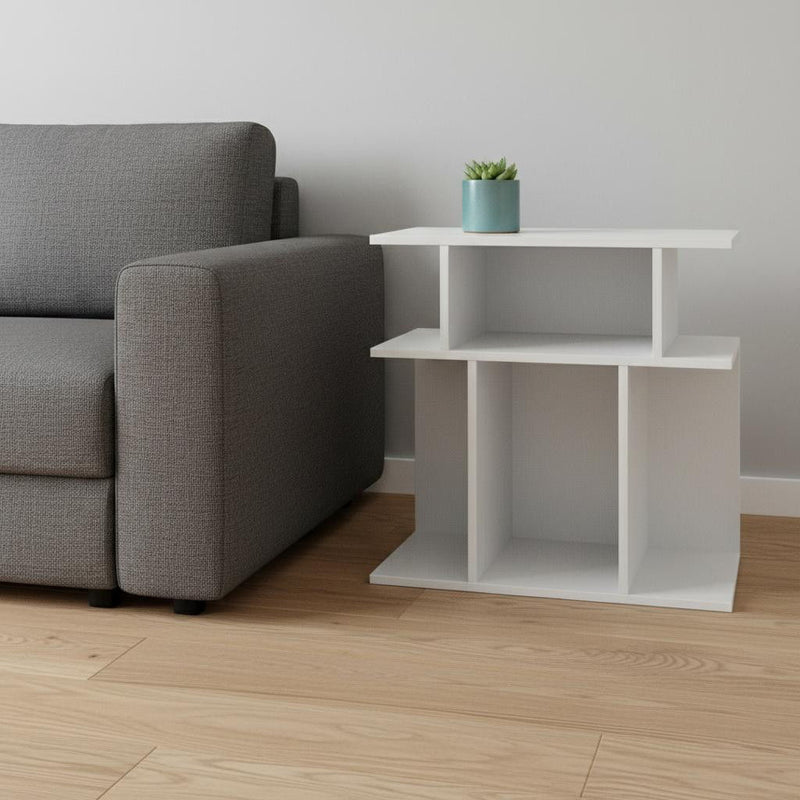 Wood End Table With 6 - White