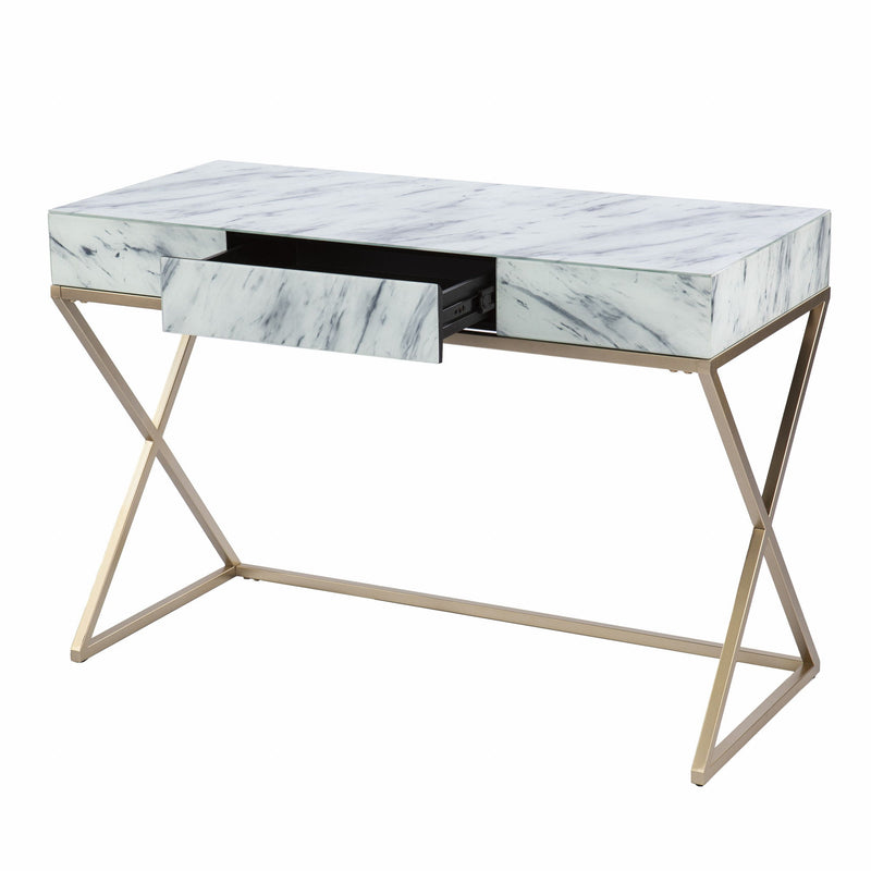 Writing Desk With Two Drawers - White / Bronze