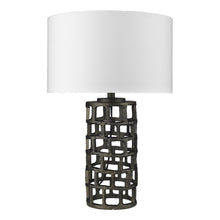 Load image into Gallery viewer, 26" Black Metal Column Table Lamp With White Drum Shade
