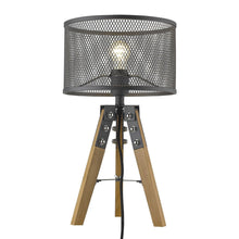 Load image into Gallery viewer, 20" Brown Solid Wood Tripod Table Lamp With Black Drum Shade
