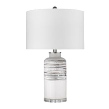 Load image into Gallery viewer, 25" Black and White Ceramic Column Lamp With White Drum Shade
