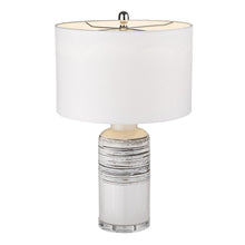 Load image into Gallery viewer, 25" Black and White Ceramic Column Lamp With White Drum Shade
