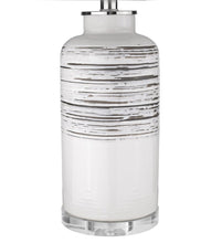 Load image into Gallery viewer, 25" Black and White Ceramic Column Lamp With White Drum Shade

