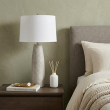 Load image into Gallery viewer, 33" Light Gray Ceramic Table Lamp With White Drum Shade
