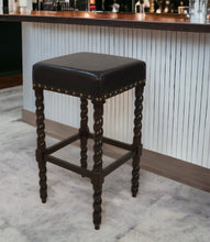 Load image into Gallery viewer, Faux Leather And Solid Wood Backless Bar Height Chair With Footrest 30" - Black
