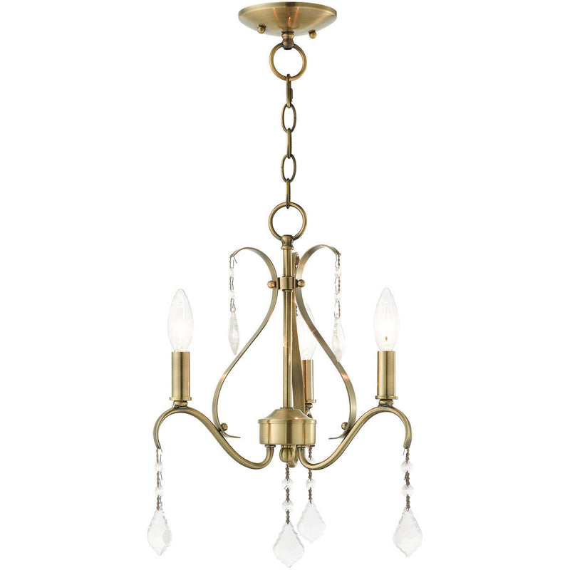 17" Three Light Dimmable Chandelier With Shades - Antiqued Brass