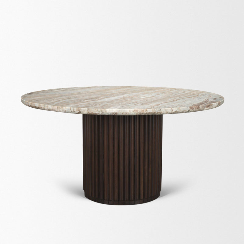 Marble Solid Wood Pedestal Base Round Top Dining Table (727906) - Brown