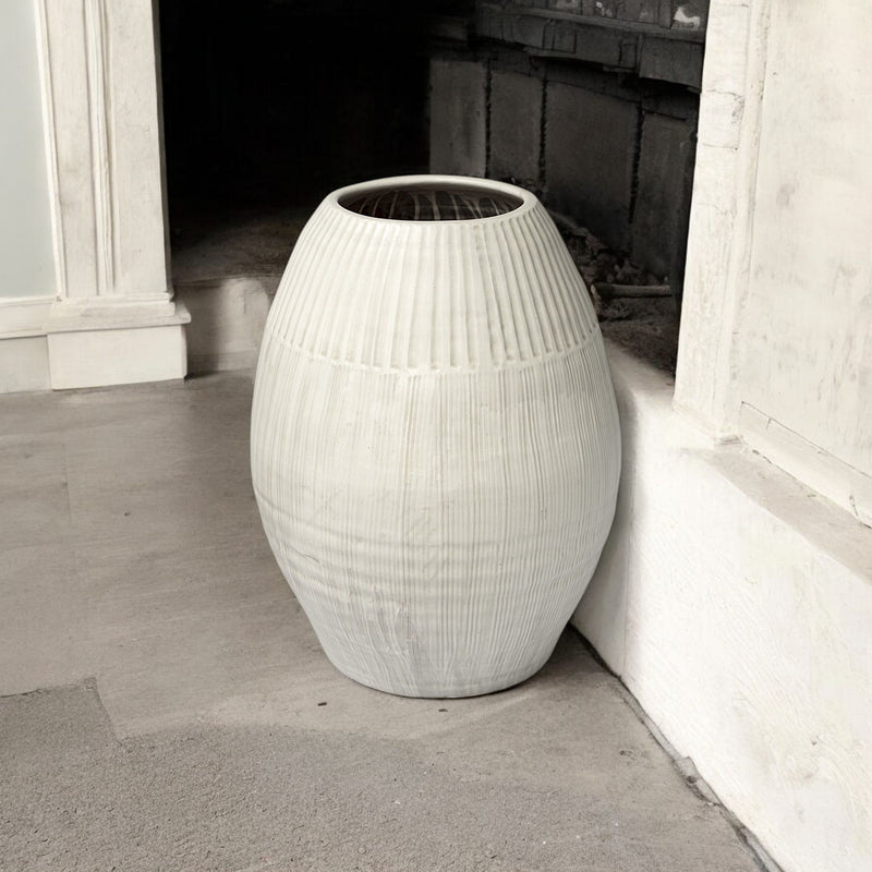 Striped Cylinder Floor Vase - White