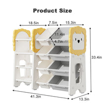 Load image into Gallery viewer, Kids Bookshelf And Toy Storage, 4 Tier Toy Organizers With 8 Removable Storage Bins, Kids Toy Storage Organizer For Study Room - Gray / White / Yellow
