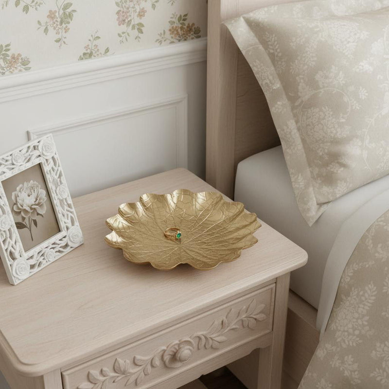 12" Metal Handmade Leaf Trinket Tray - Gold