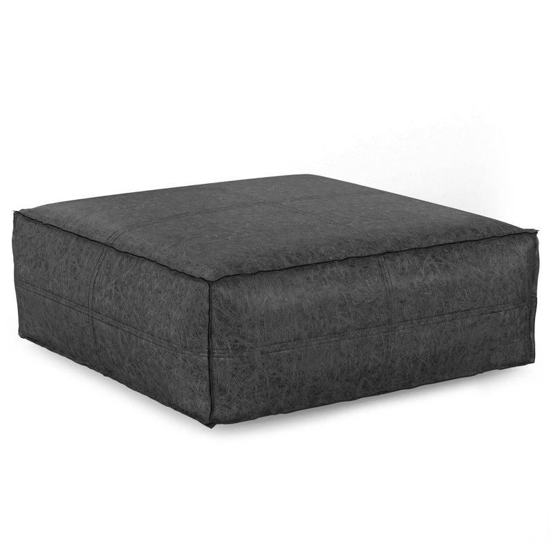 36" Faux Leather Pouf Ottoman - Black