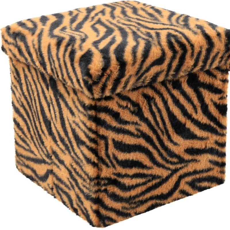 12" Plastic Animal Print Storage Ottoman - Beige / Brown