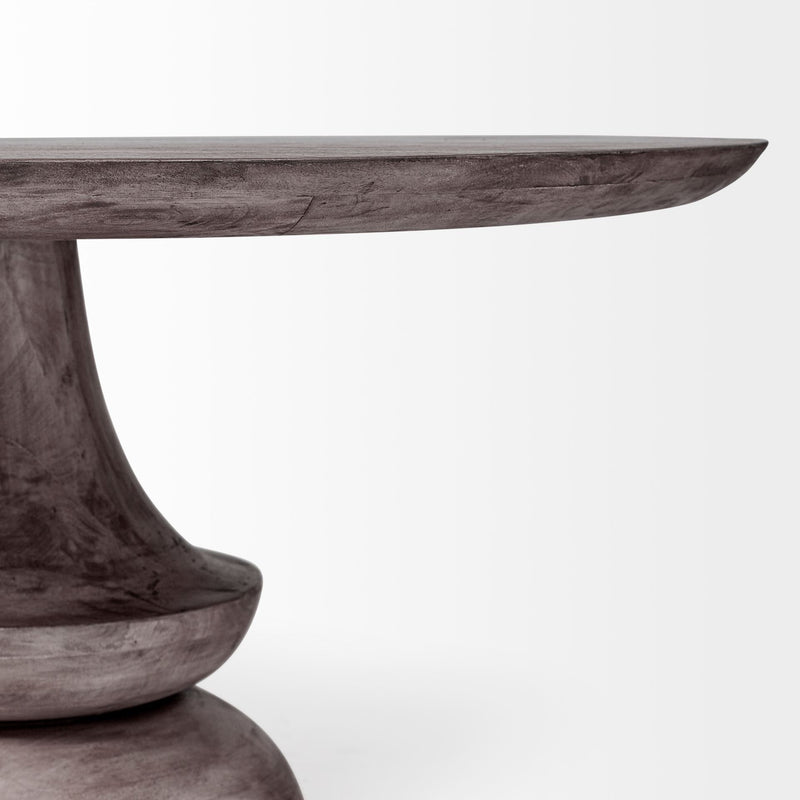 60" Rounded Solid Wood Pedestal Base Dining Room Table - Gray
