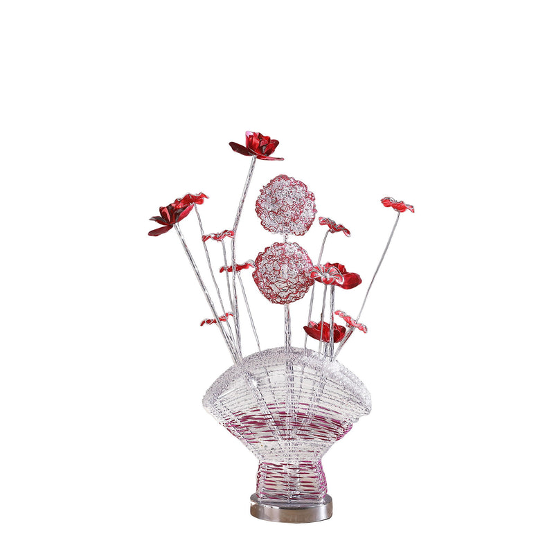 Metal And Acrylic Red Rose Bedside Lamp - Silver And Clear