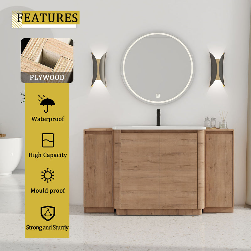 Freestanding Bathroom Vanity With Sink, 2 Small Storage Cabinets, Soft Close Doors