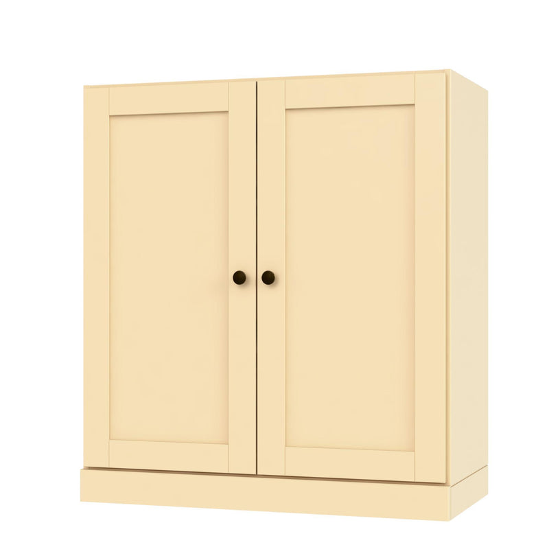 Adjustable Three Tier Library Bookcase With Two Doors - Yellow