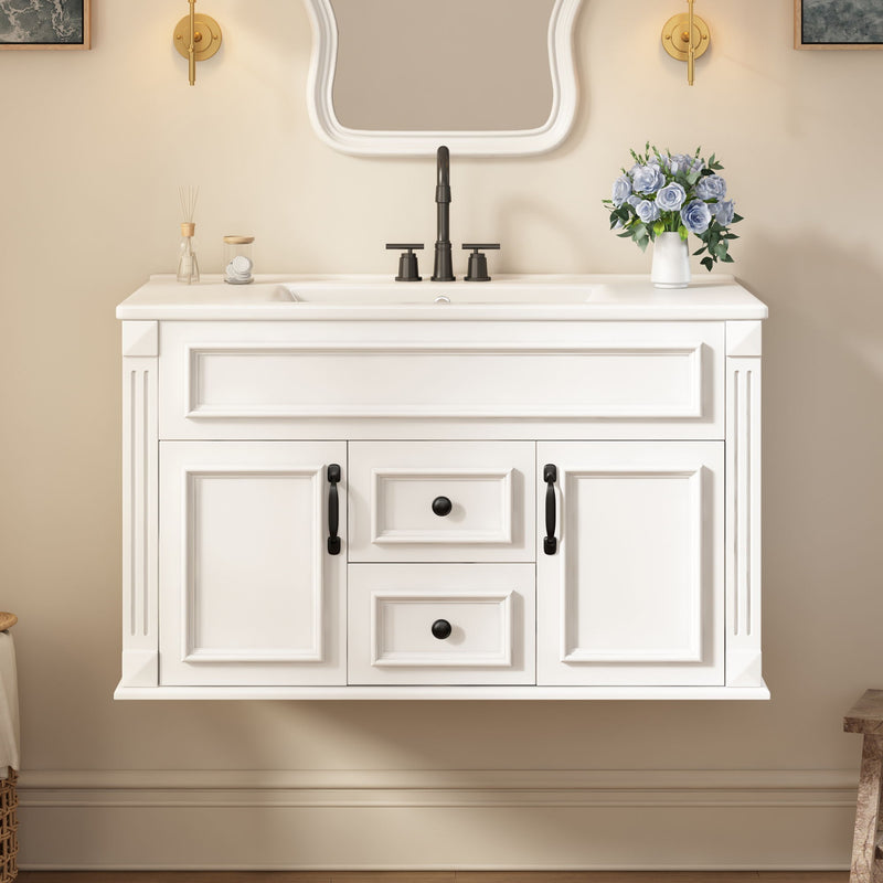 French Simple Style Wall Mounted Bathroom Cabinet With Sink