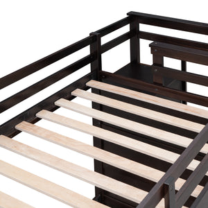 Twin Over Twin Bunk Bed with Trundle and Staircase,Espresso(OLD SKU:LT000068AAP)