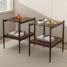 Load image into Gallery viewer, Modern Rectangle End Table (Set of 2) With Tempered Glass Tabletop And Layer - Brown
