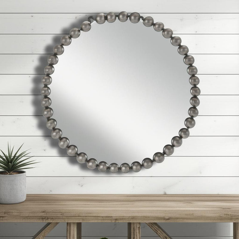 24" Iron Beaded Round Accent Mirror - Dark Gray