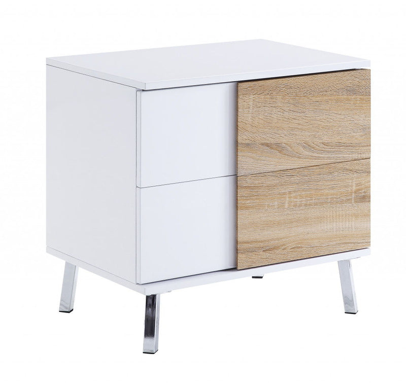 High Gloss Manufactured Wood Rectangular End Table With Two Drawers - White
