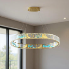 Load image into Gallery viewer, Geometric Crystal LED Chandelier - Blue / Gold / Clear
