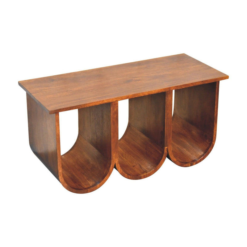 Solid Wood Abstract Coffee Table With Three Shelves - Chestnut