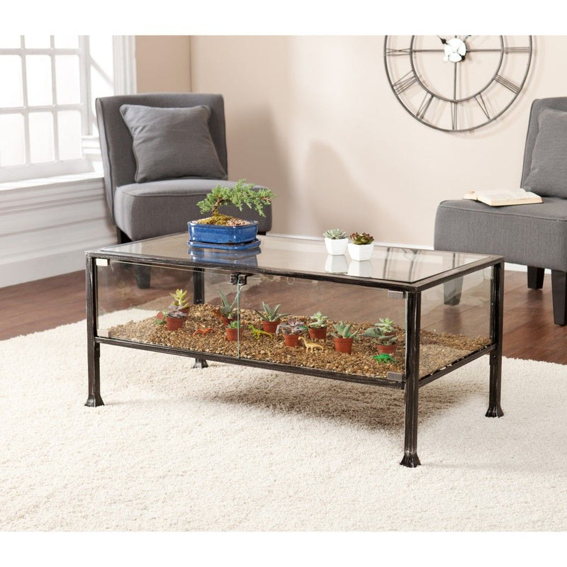 43" Glass Metal Rectangular Coffee Table - Black