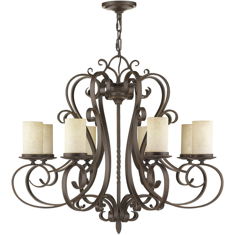 32" Eight Light Metal Dimmable Chandelier With Shades - Bronze