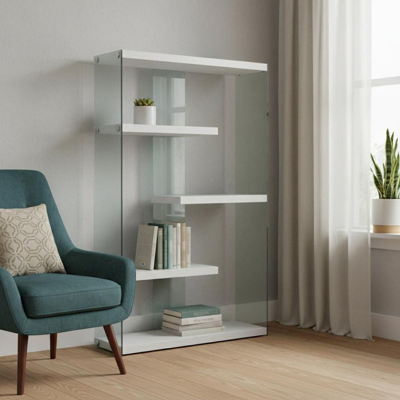 Four Tier Etagere Bookcase - White / Clear