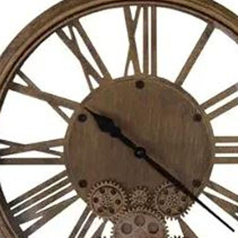 Silent Skeleton Exposed Gear Round Wall Clock (626341) - Antiqued Gold / Black