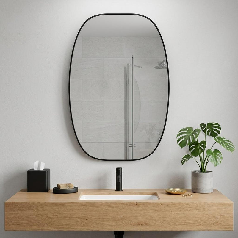 Aluminum Oval Framed Bathroom Vanity Mirror (756121) - Black