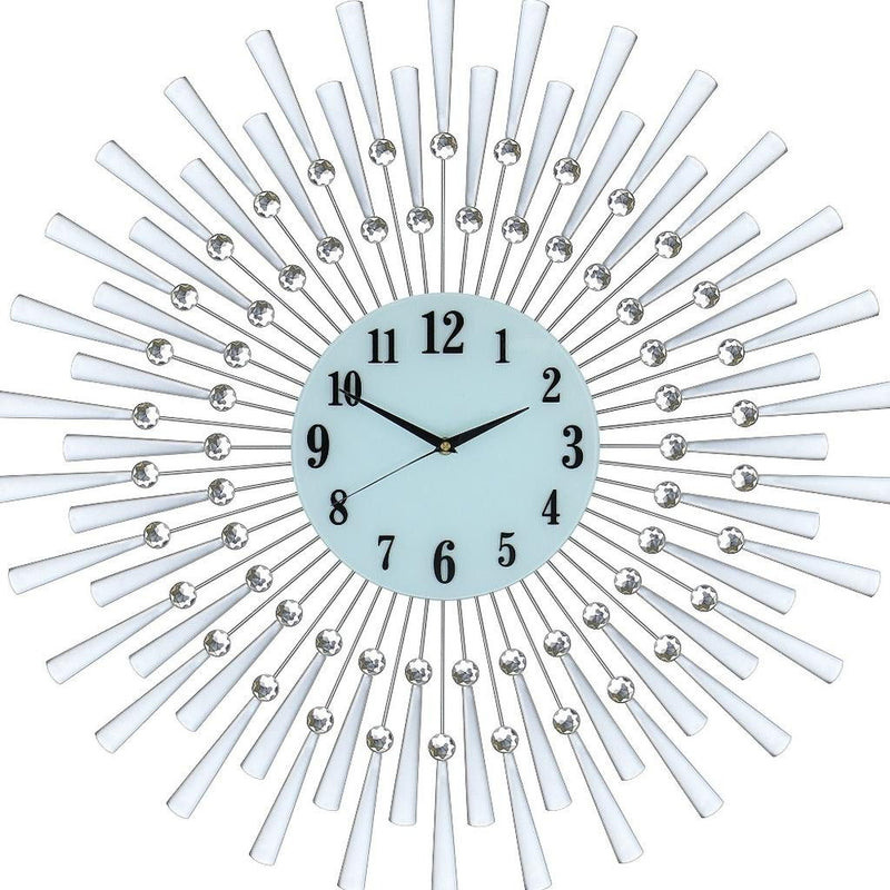 Silent Analog Sunburst Wall Clock - Silver / White
