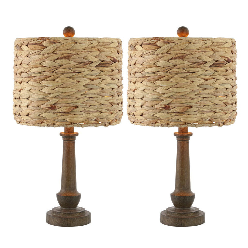 Bedside Lamps With Drum Shades (Set of 2) - Dark Brown / Natural