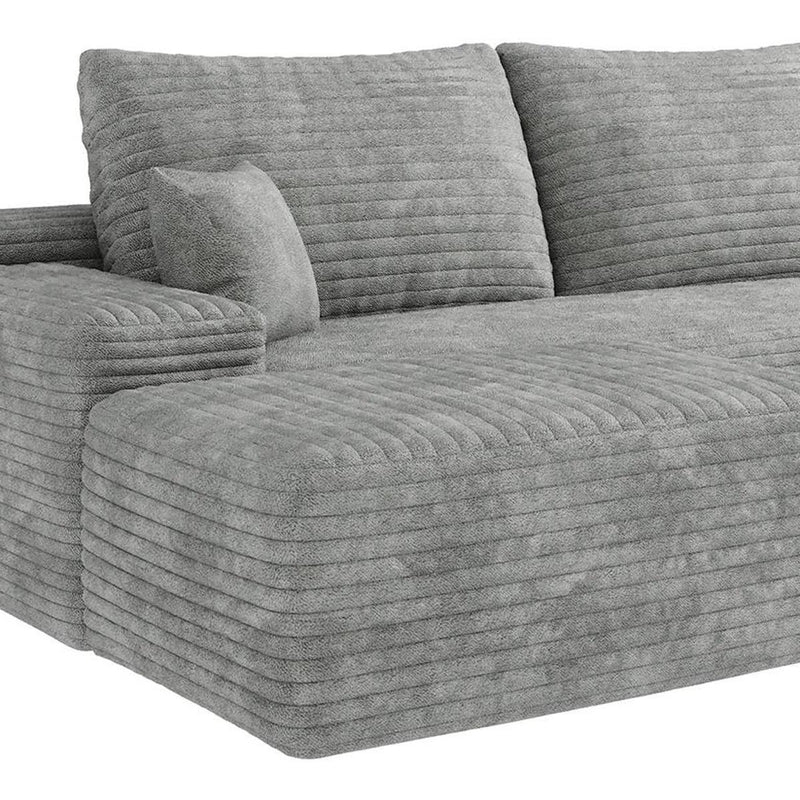 Corduroy Modular Right Chaise Style Sofa With Ottoman And Toss Pillows - Gray