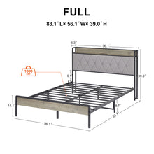 Load image into Gallery viewer, Bed frame with charging station full size, Grey, 83.1&#39;&#39; L x 56.1&#39;&#39; W x 39.2&#39;&#39; H.
