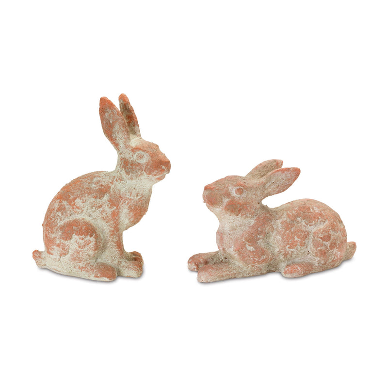 Resin Rabbit Statue (Set of 2) - Pink And Gray