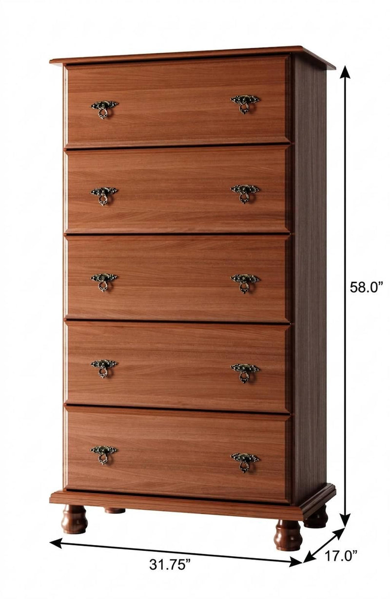 Solid Wood Five Drawer Dresser (760736) - Coffee