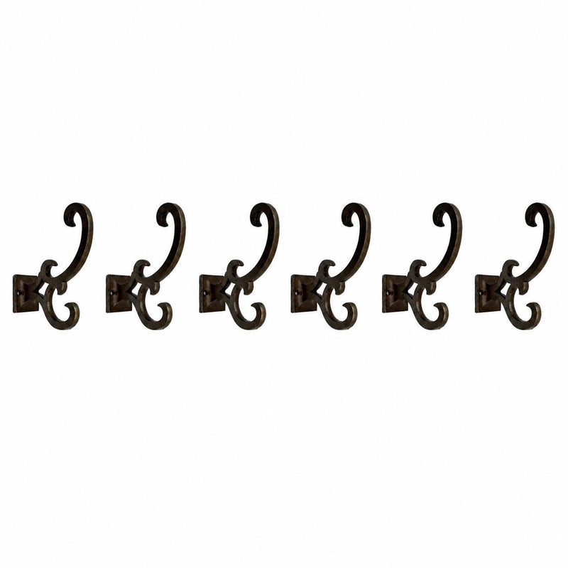 Cast Iron Scroll Wall Hooks (Set of 6) - Antiqued Bronze