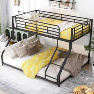 Metal Floor Bunk Bed, Twin XL over Queen, Black