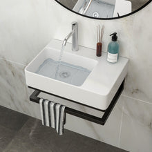Load image into Gallery viewer, Wall Mounted Rectangular Bathroom Sink With Towel Bar And Faucet Hole - White
