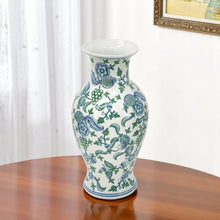 Load image into Gallery viewer, Floral Urn Porcelain Table Vase - White / Green / White
