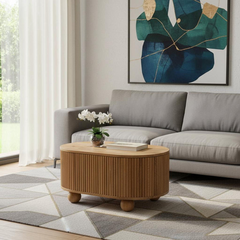 Solid Wood Round Solid Coffee Table With Drawer - Brown