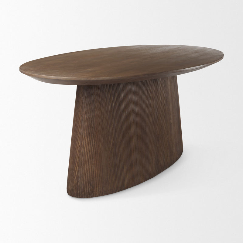 Solid Wood Pedestal Base Oval Dining Table - Brown