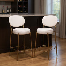 Load image into Gallery viewer, Velvet Metal Low Back Bar Height Bar Chairs (Set of 2) - White / Gold
