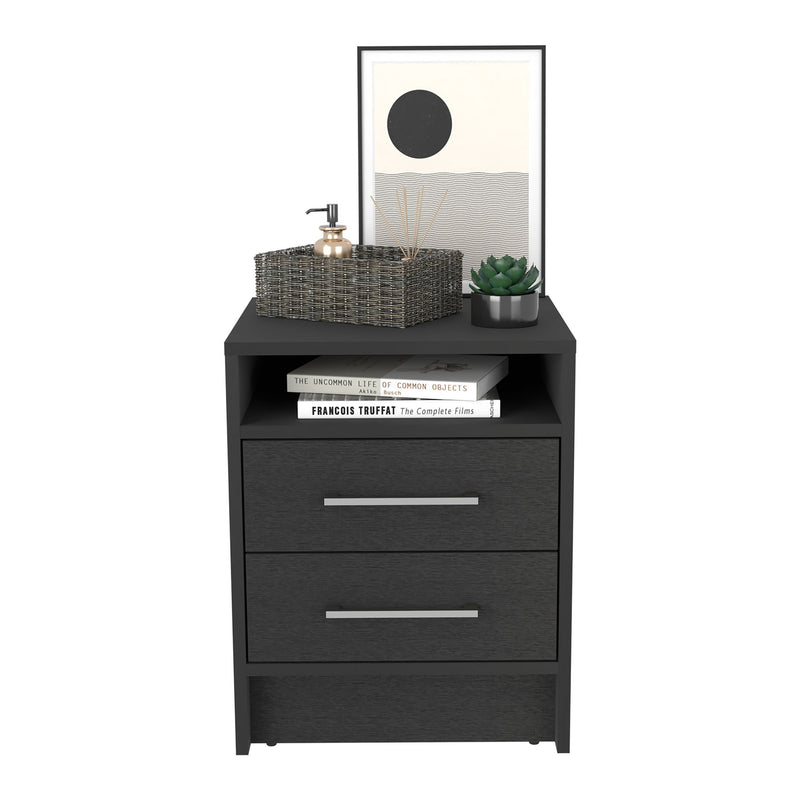 15.7" x 14.7" x 19.9" Two Drawer Faux Wood Nightstand - Black
